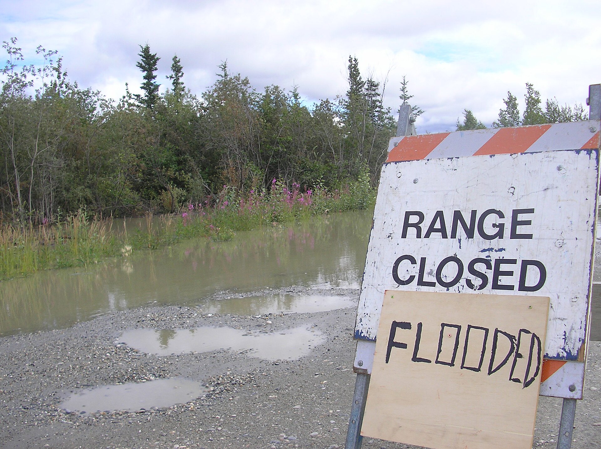 Fairbanks shooting range closed due to flooding during the 2008 Tanana Valley flood. — South Van Horn, Alaska