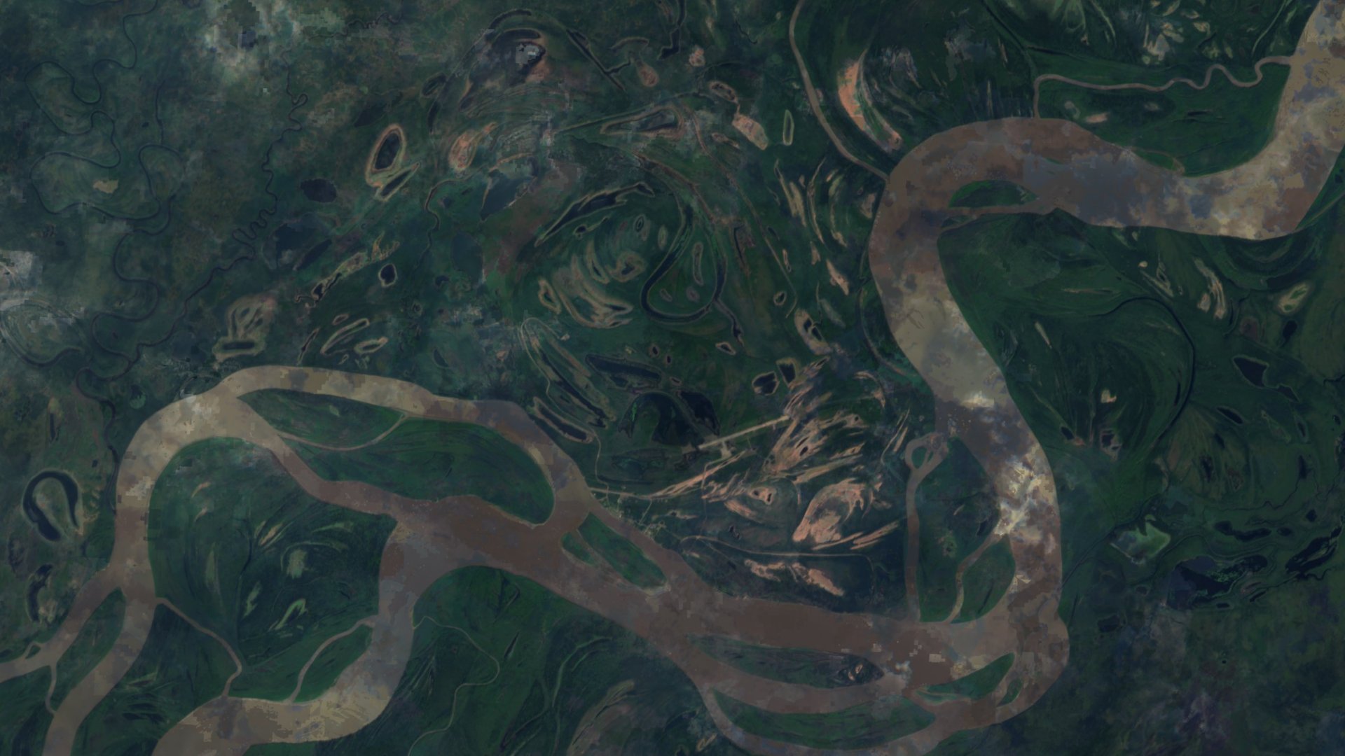 Satellite photograph of the landscape around Stevens Village, Alaska, captured in 2016