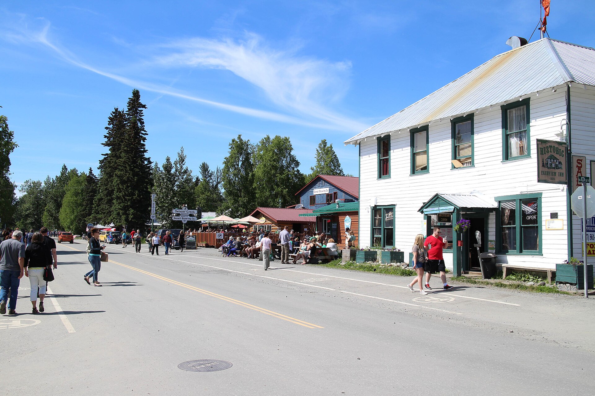Tourists on E street in Talkeetna, Alaska in June 2015