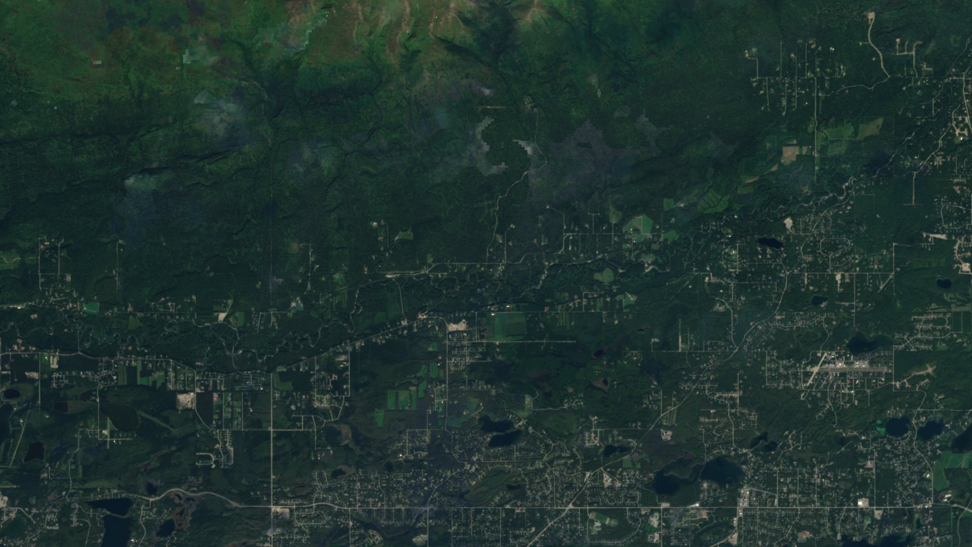 Satellite photograph of the landscape around Tanaina, Alaska, captured in 2016