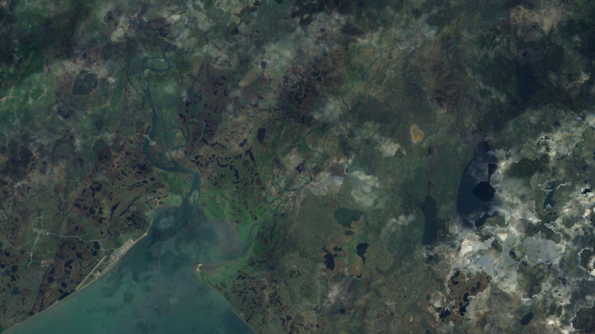 Satellite photograph of the landscape around Twin Hills, Alaska, captured in 2016