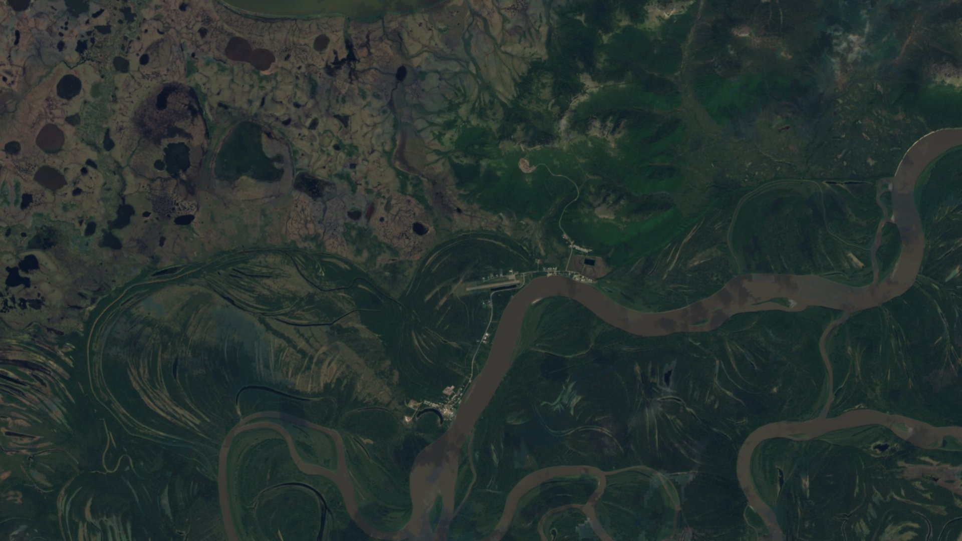 Satellite photograph of the landscape around Upper Kalskag, Alaska, captured in 2016