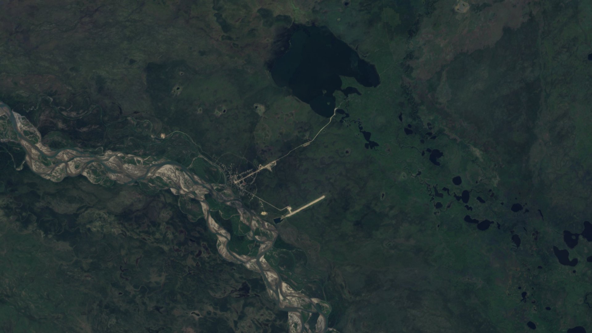 Satellite photograph of the landscape around Venetie, Alaska, captured in 2016