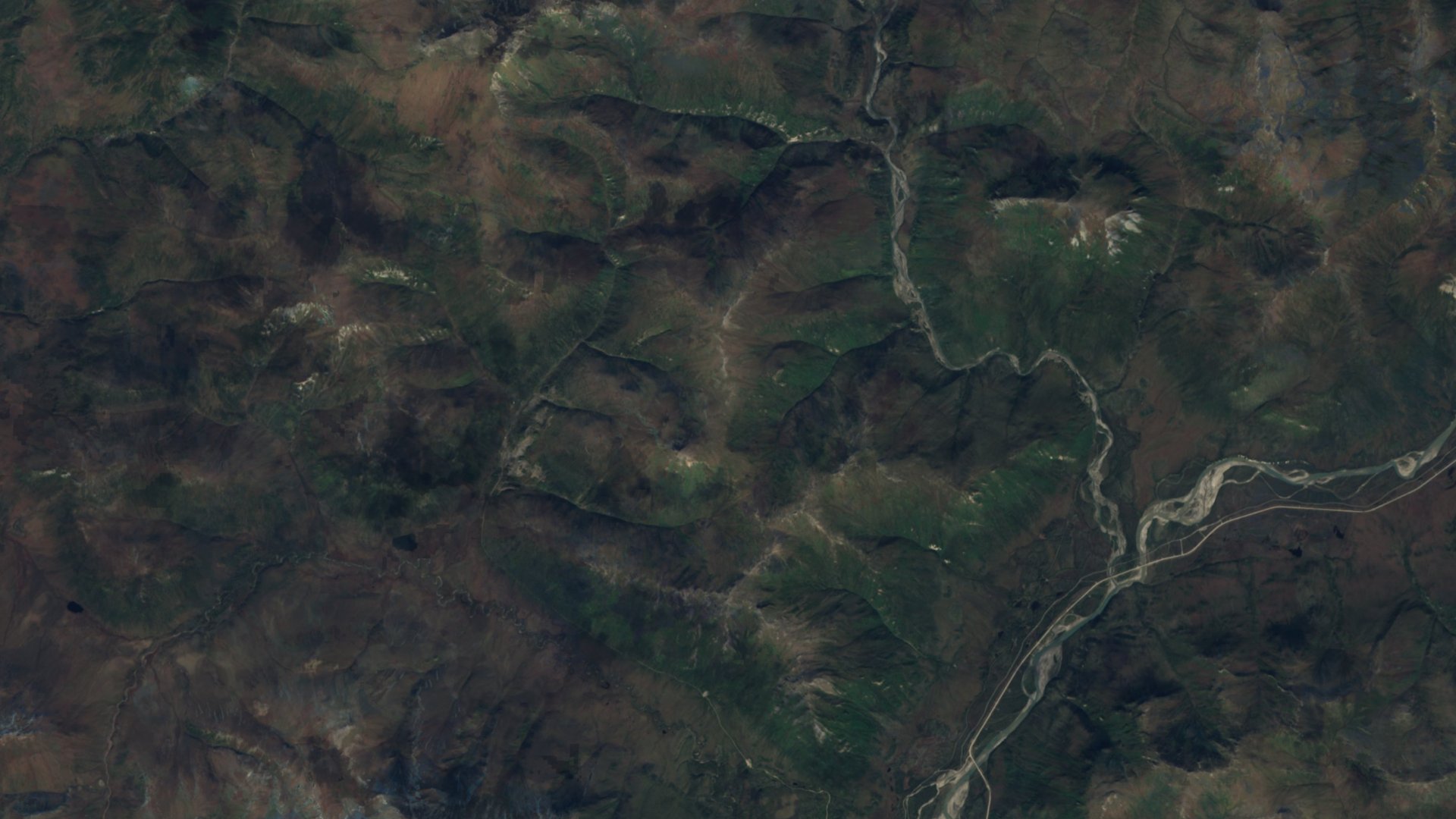Satellite photograph of the landscape around Wiseman, Alaska, captured in 2016
