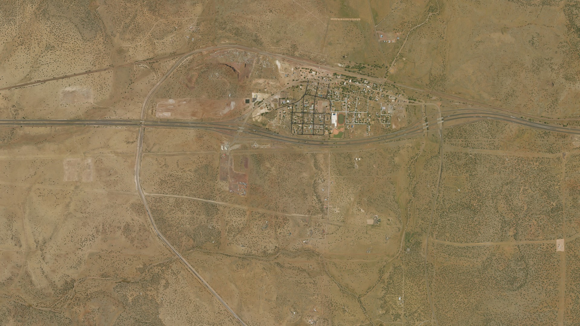 Natural-color aerial photograph of land around Ash Fork, Arizona