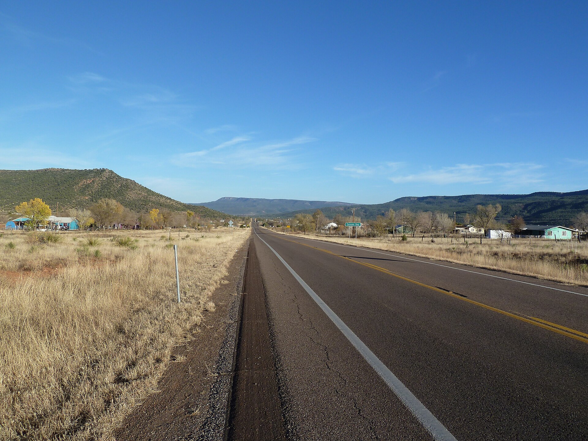 Canyon Day, AZ: View E AZ 73. Naan Dahs Taan Ridge to Left, Big A Mountain Center, Sevenmile Rim to Right, 2011 — Arizona