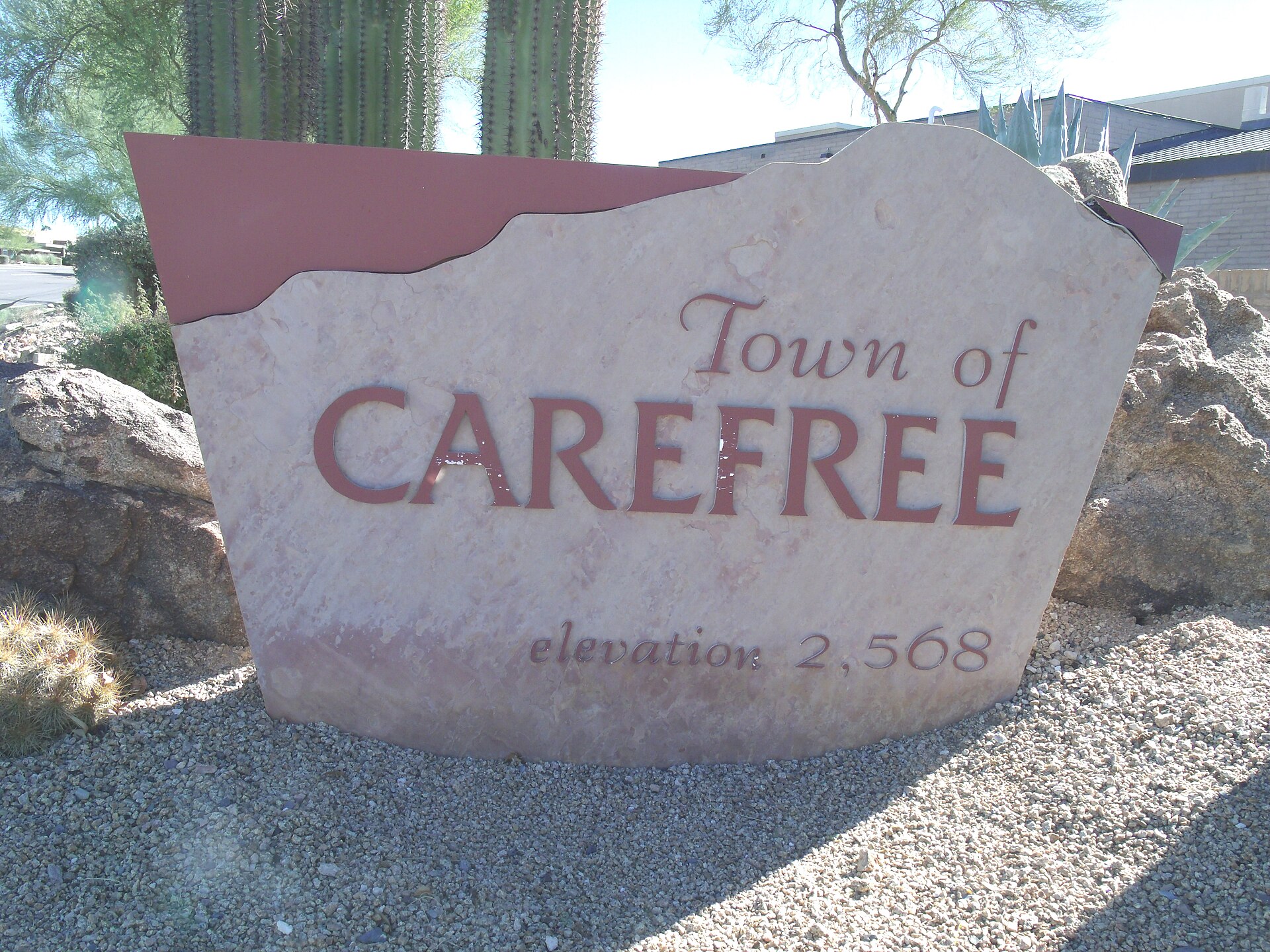 Welcome to the town of Carefree Marker . It is located in Cave Creek Rd. in the entrance of the town of Carefree, Arizona.