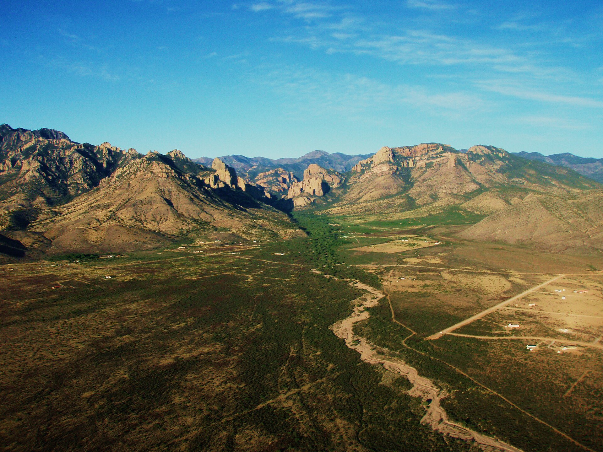 Aerial view of Cave Creek Canyon in the Chiricahua Mountains in south east Arizona.
