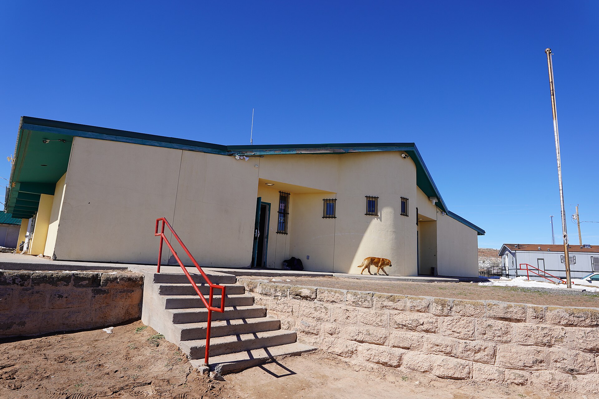 The photograph is of the Greasewood Chapter House of the Navajo Nation. Photograph taken on 2019-02-27T20:11:32Z. — Arizona