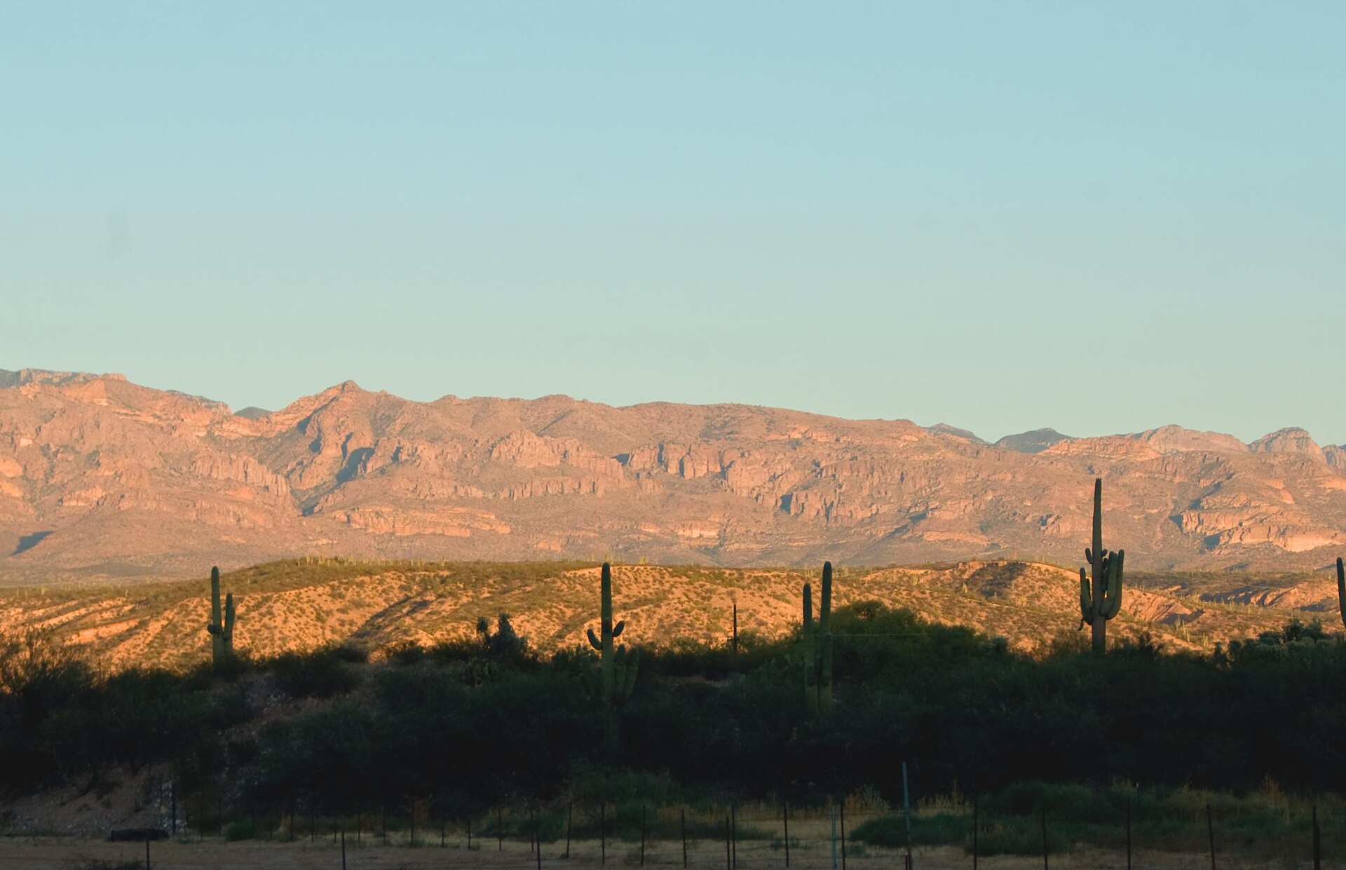 View towards the San Pedro River Valley and the Galiuro Mountians, south of San Manuel Arizona.