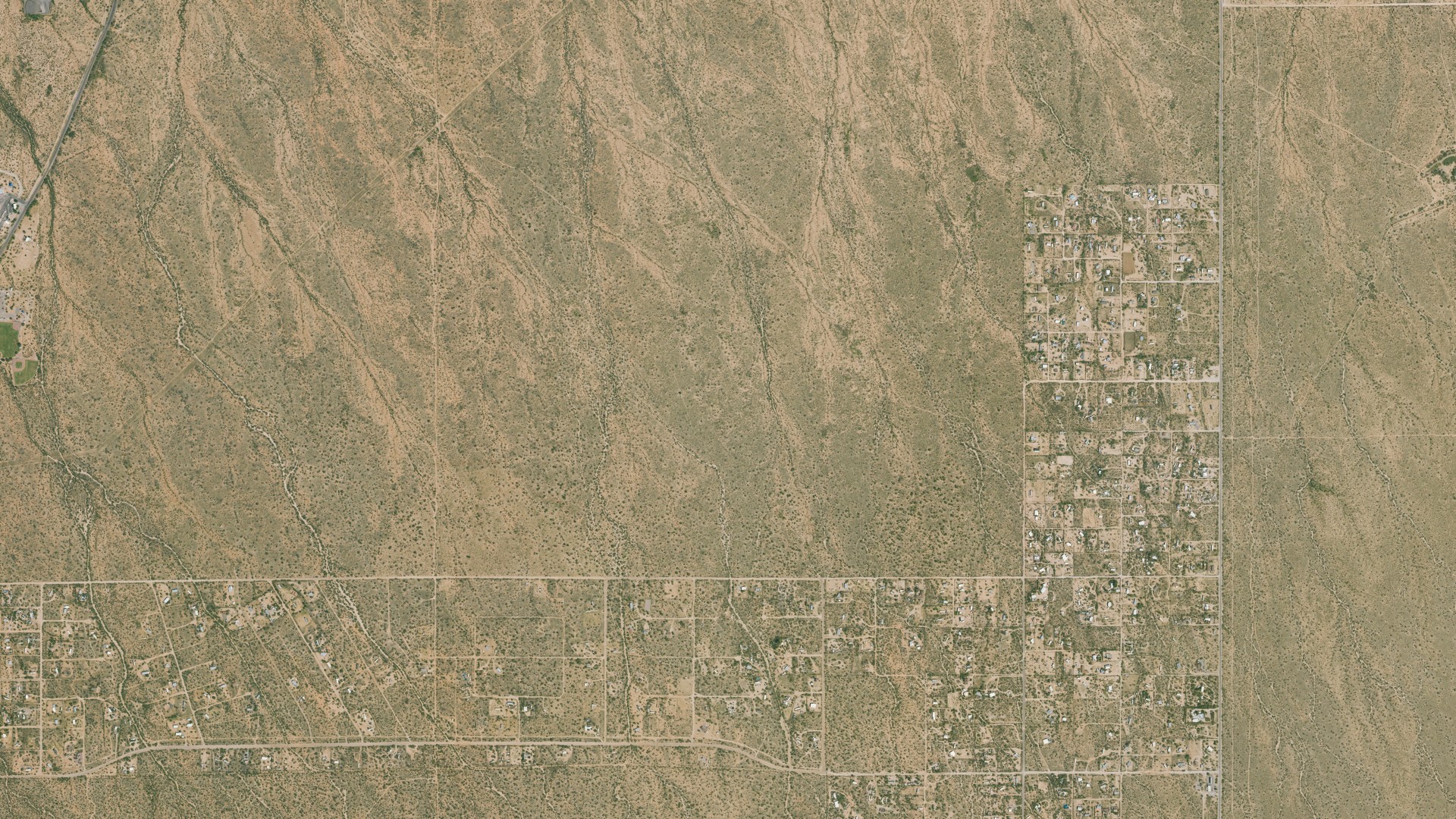 Natural-color aerial photograph of land around Three Points, Arizona
