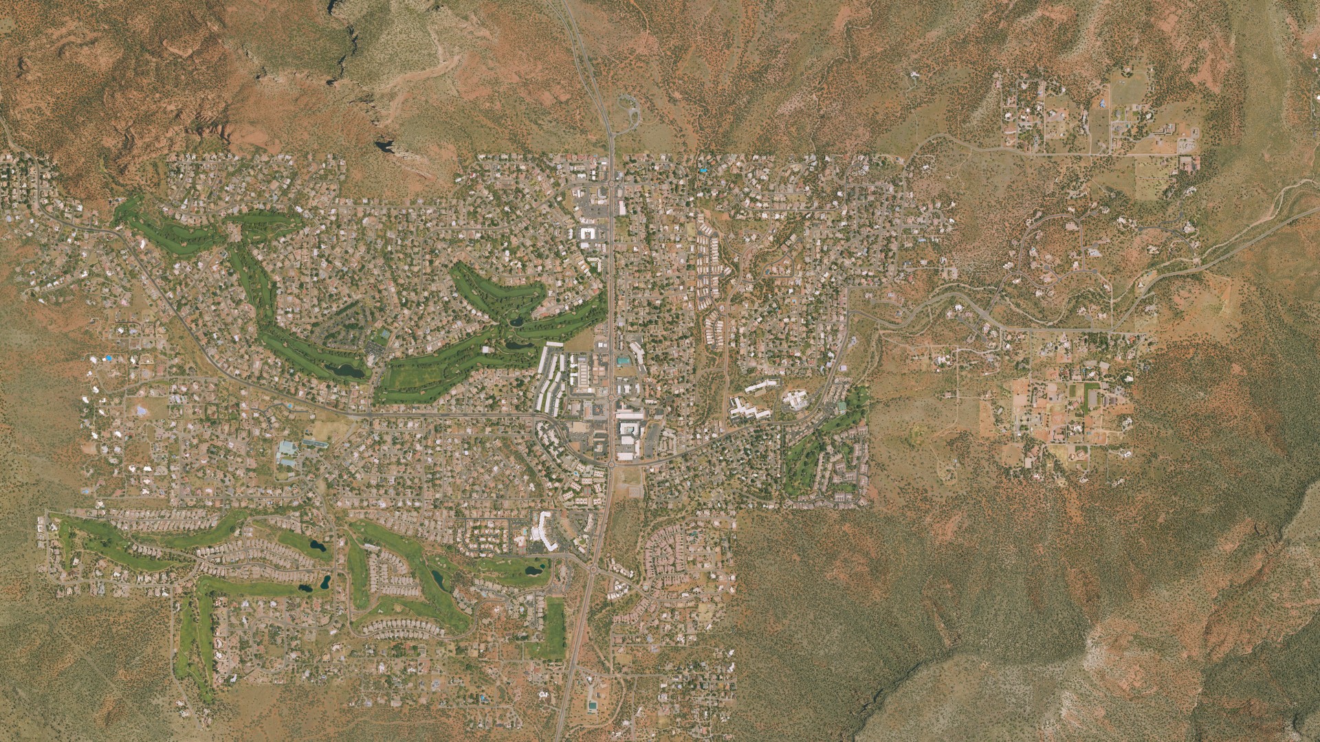 Natural-color aerial photograph of land around Village of Oak Creek (Big Park), Arizona