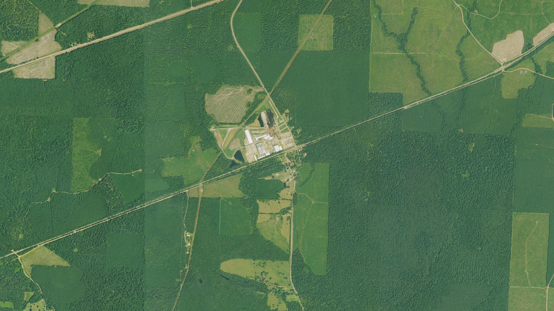 Natural-color aerial photograph of land around Beirne, Arkansas