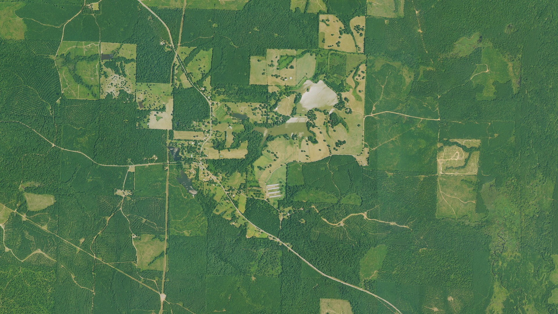 Natural-color aerial photograph of land around Cale, Arkansas