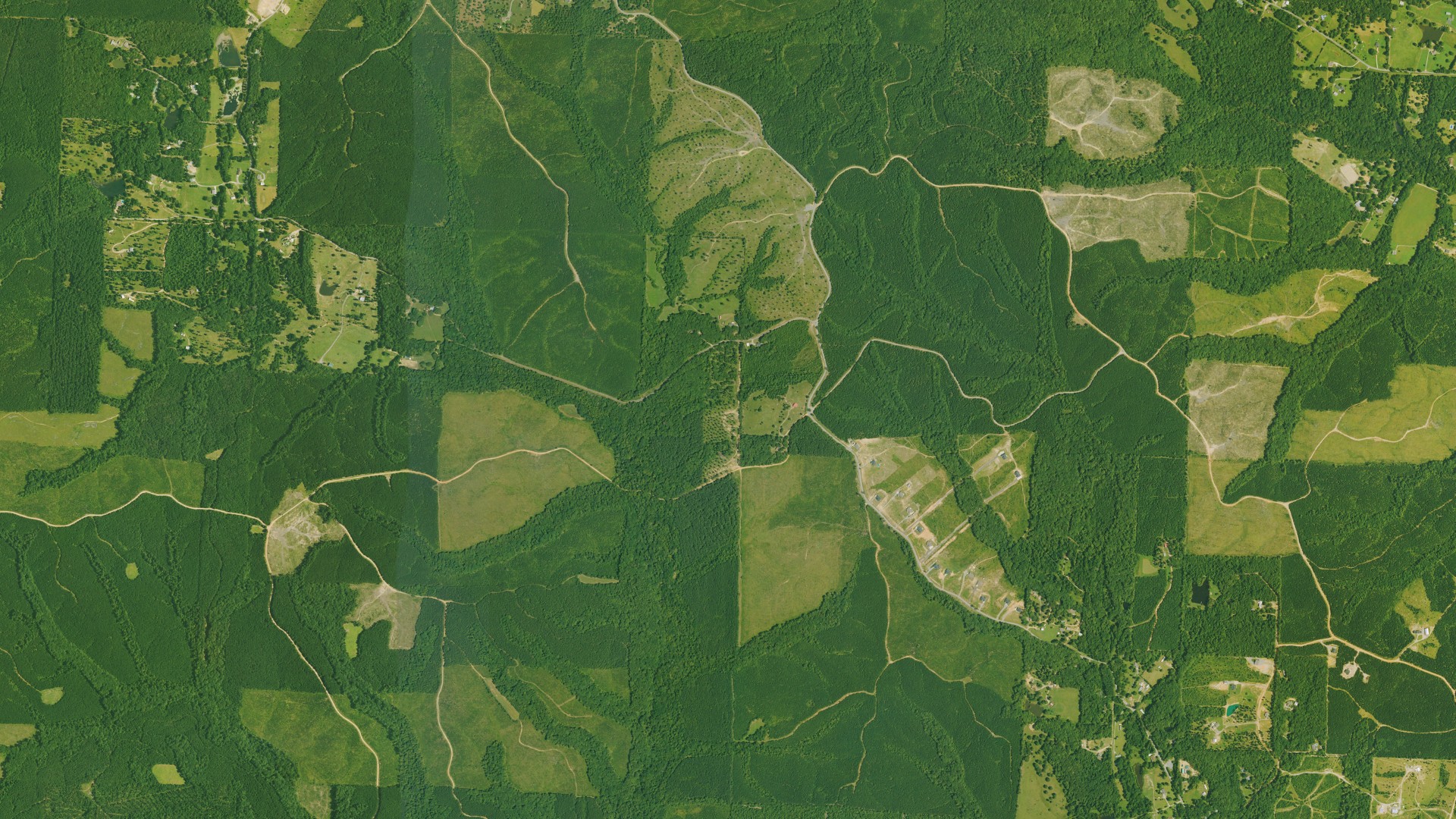 Natural-color aerial photograph of land around Saline County, Arkansas