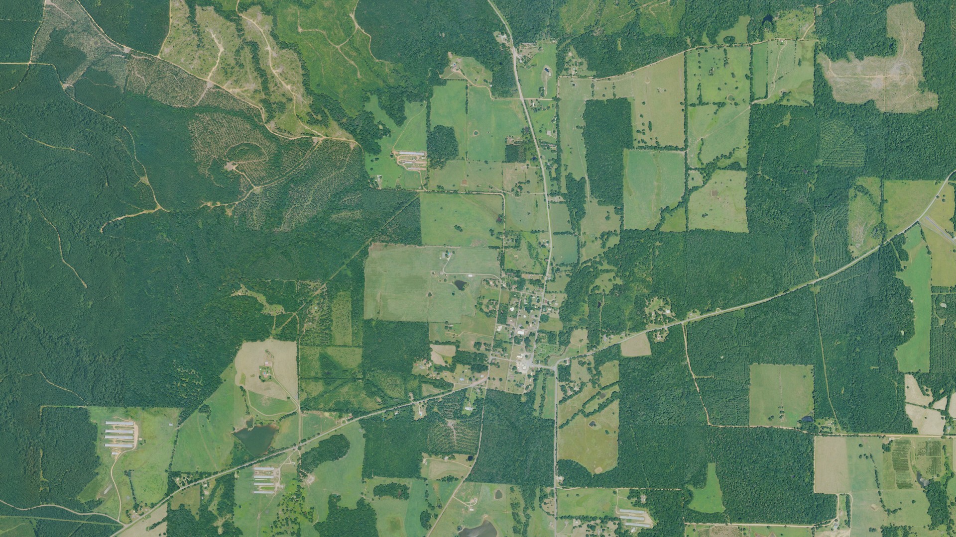 Natural-color aerial photograph of land around Center Point, Arkansas