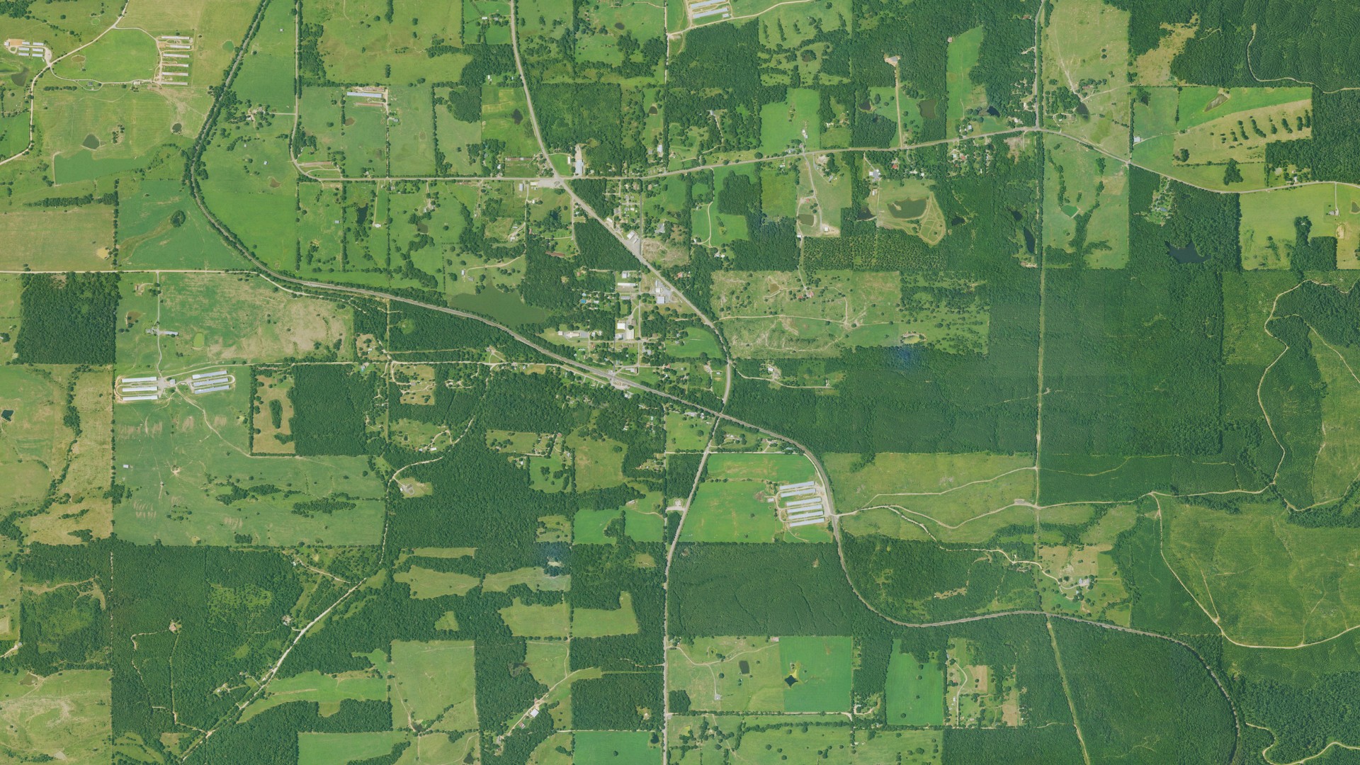 Natural-color aerial photograph of land around Gillham, Arkansas