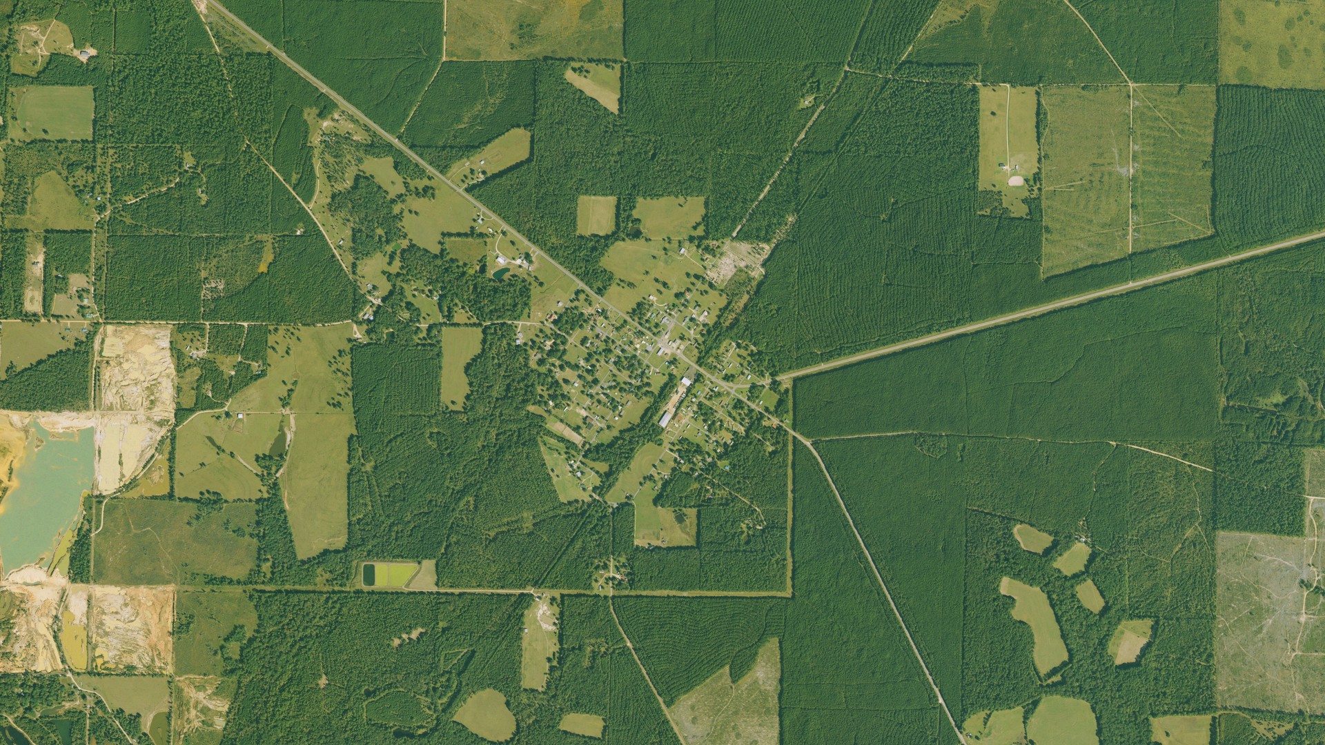 Natural-color aerial photograph of land around Harrell, Arkansas
