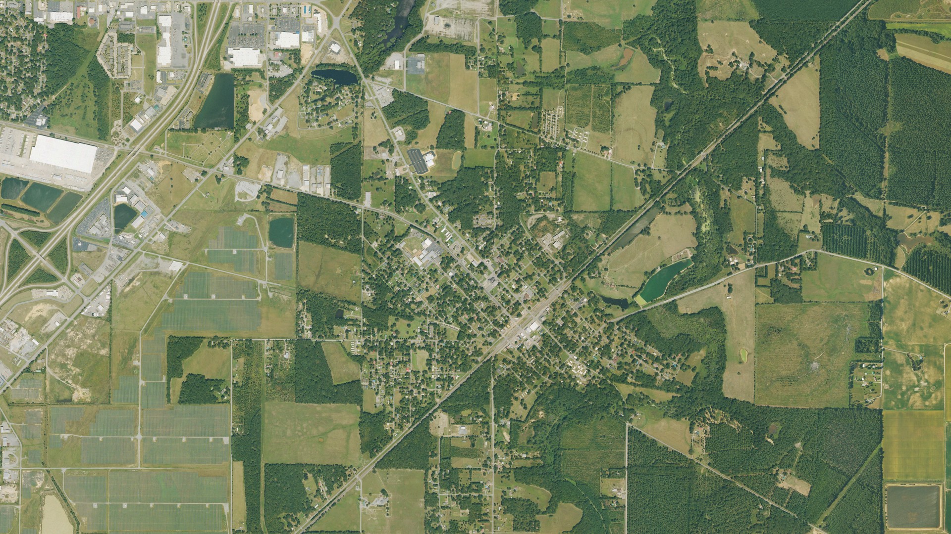 Natural-color aerial photograph of land around Kensett, Arkansas