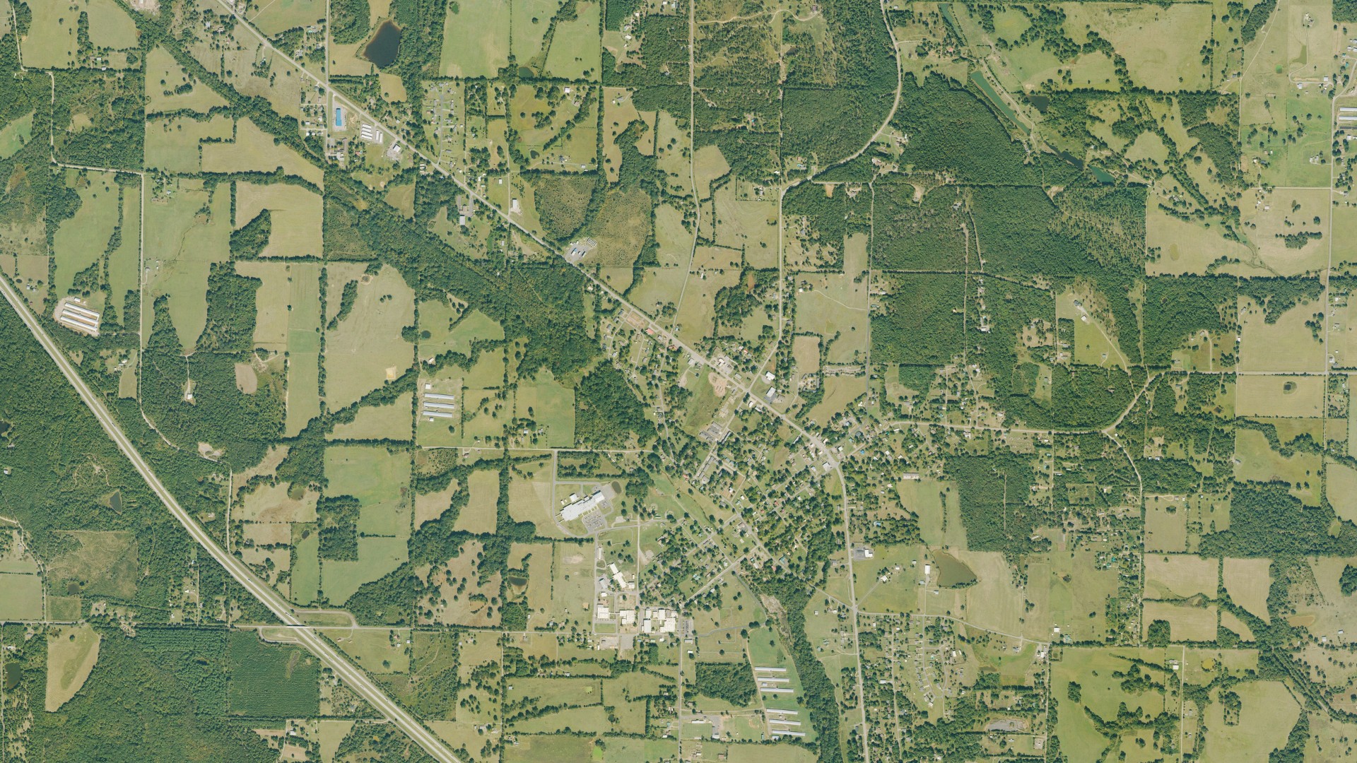 Natural-color aerial photograph of land around Lamar, Arkansas