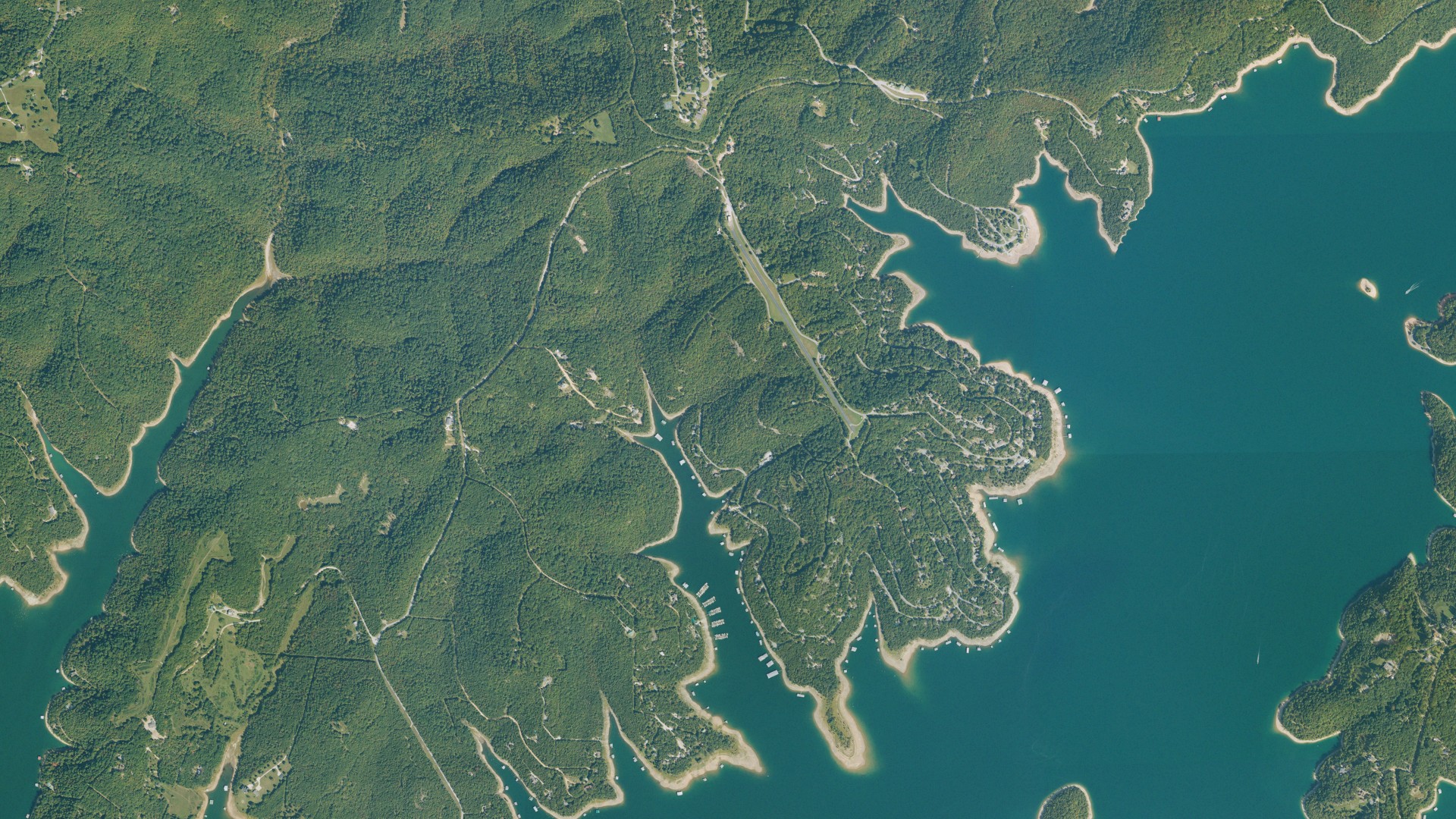 Natural-color aerial photograph of land around Lost Bridge Village, Arkansas
