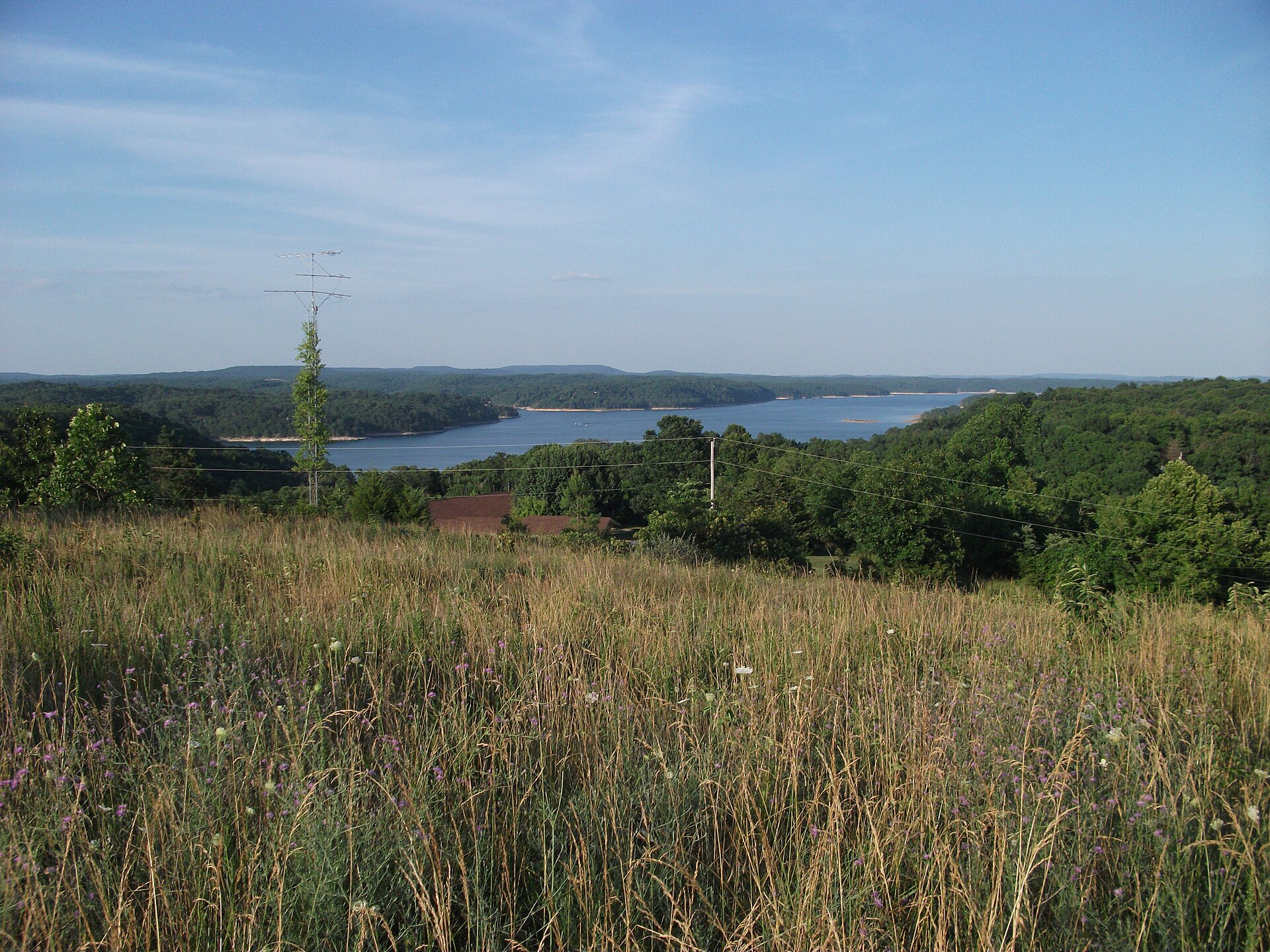This is a photo from a hilltop in Prairie Creek, Arkansas overlooking Beaver Lake.