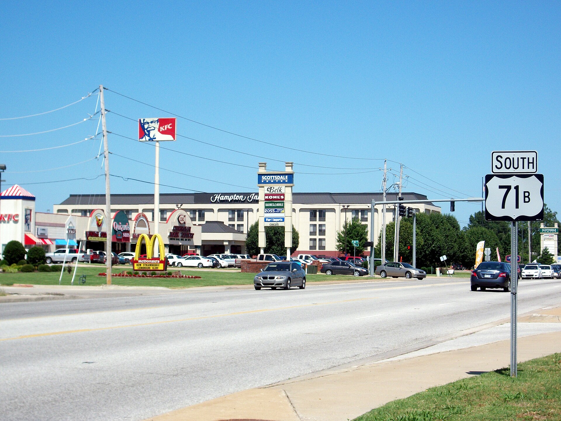US 71B just after crossing into Rogers following the I-540 junction. Facing east — Arkansas