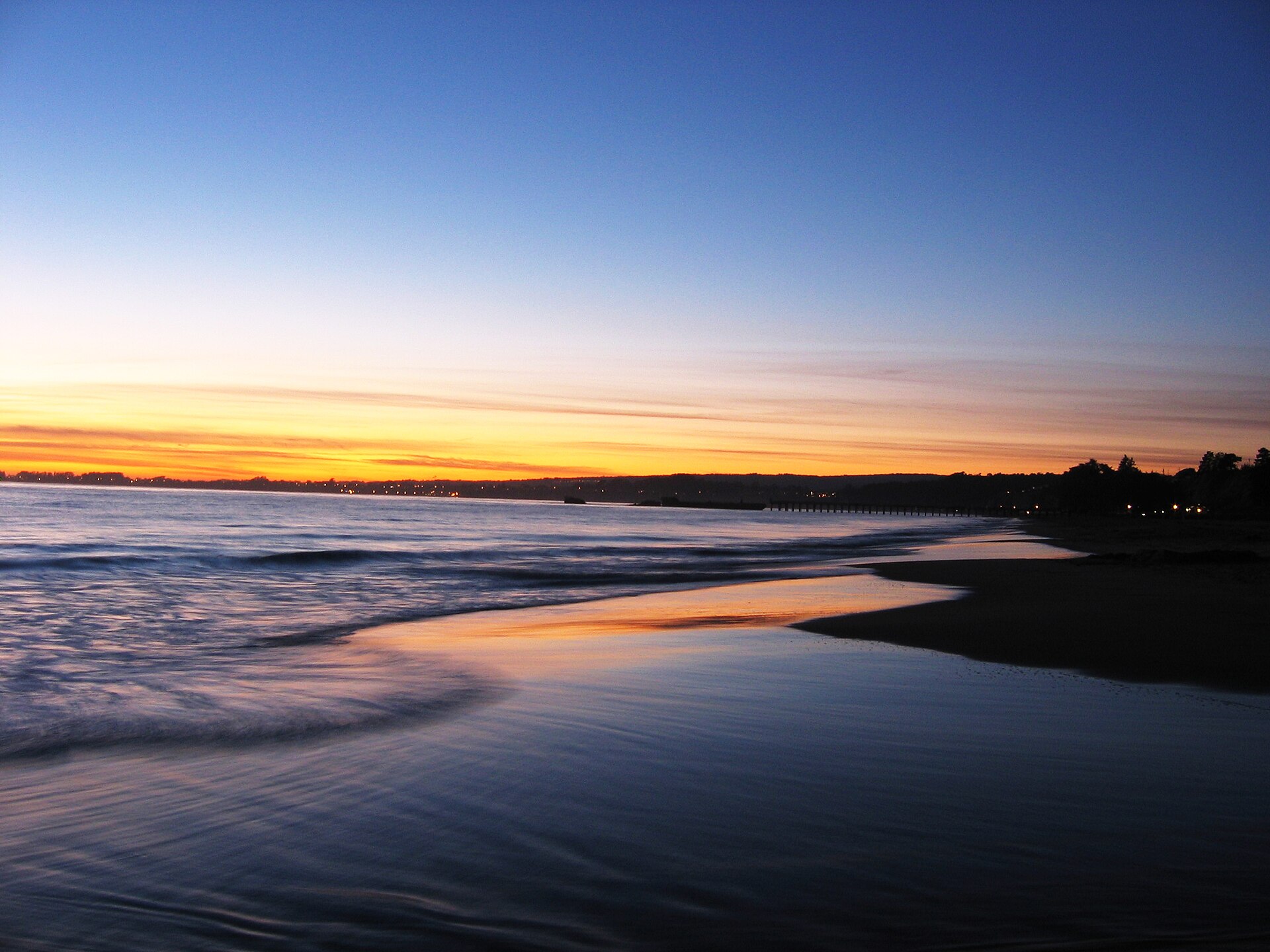 An evening look at Seacliff State Beach in Aptos, California.