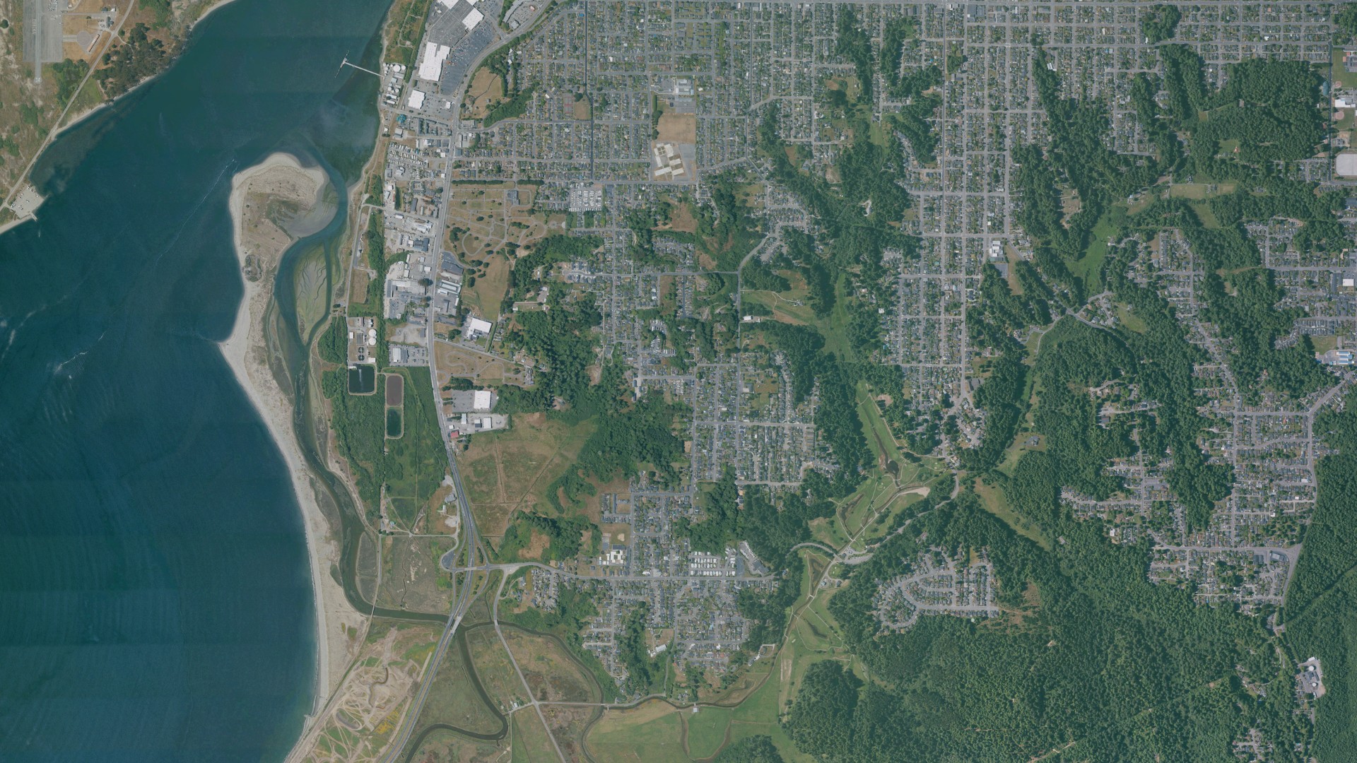Natural-color aerial photograph of land around Bayview, California