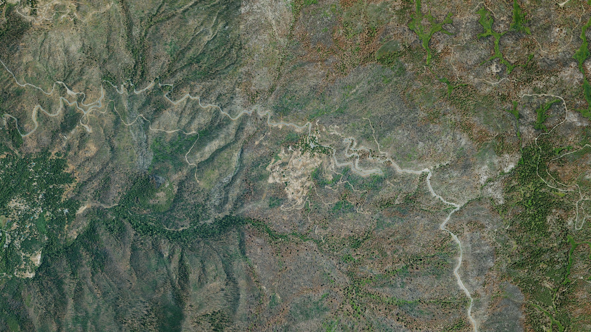 Natural-color aerial photograph of land around Cedar Slope, California