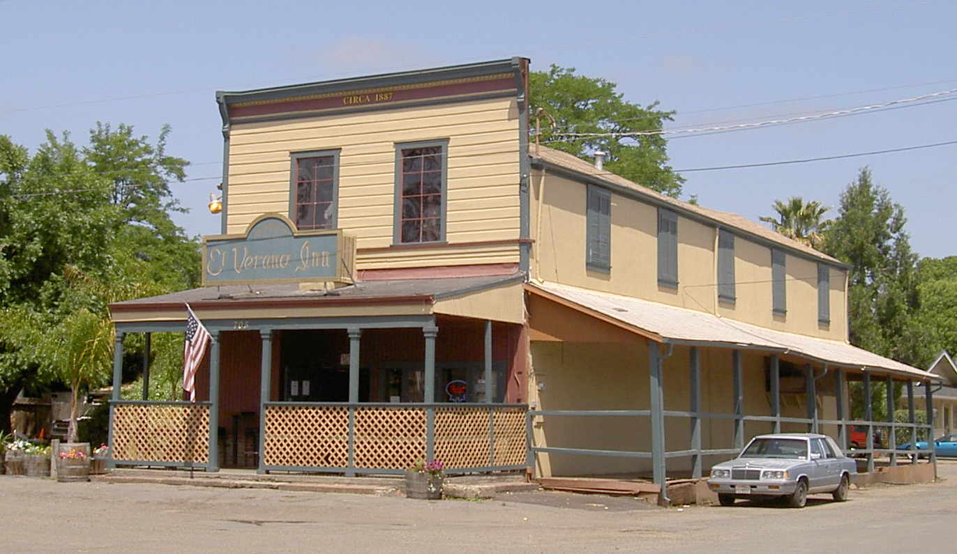 The historic El Verano Inn building in El Verano, Sonoma County, California, viewed from the southeast