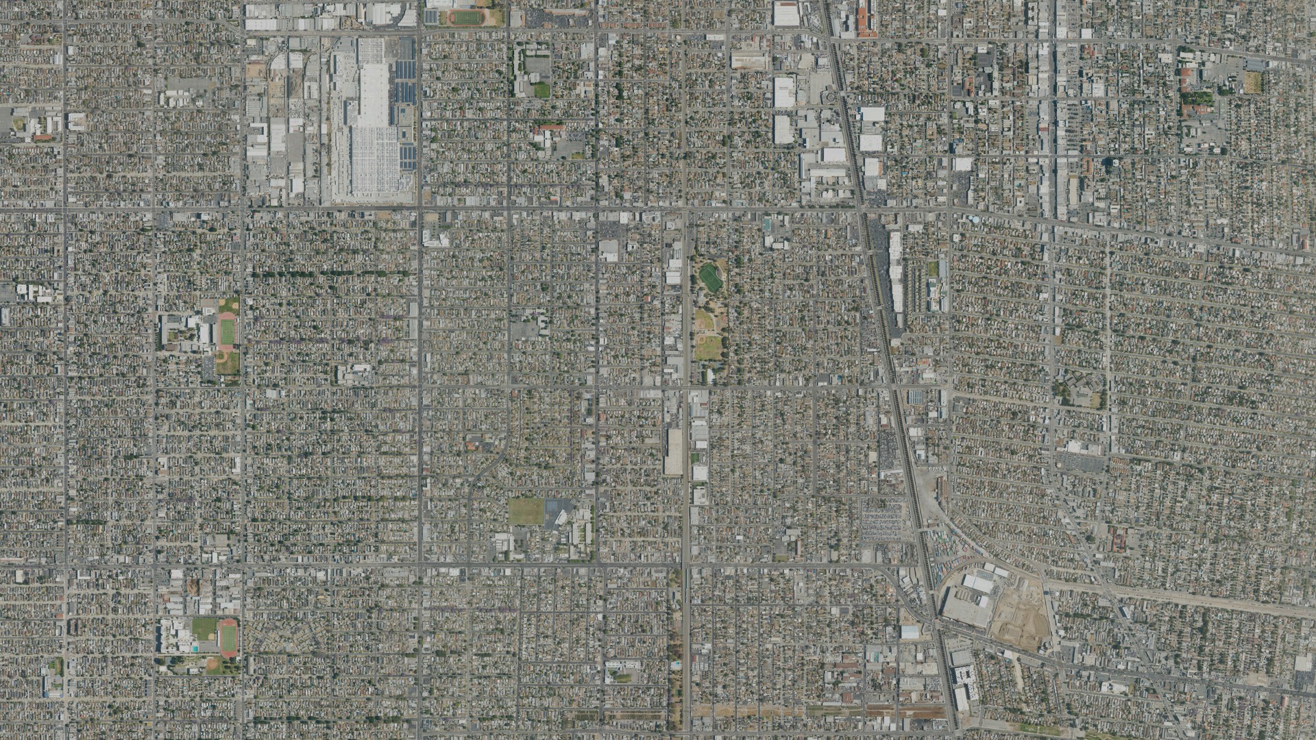 Natural-color aerial photograph of land around Florence-Graham, California