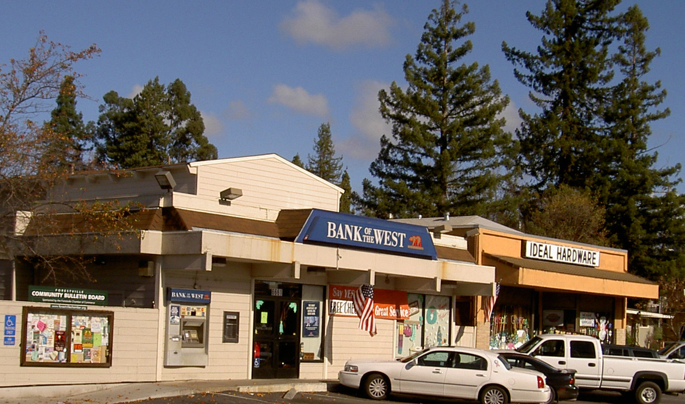 Photo of downtown Forestville taken from the south side of Front Street (State Route 116) by Stephen Gold on December 7, 2007. — California