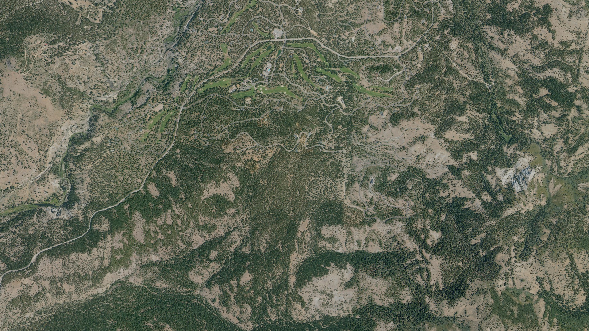 Natural-color aerial photograph of land around Gold Mountain, California