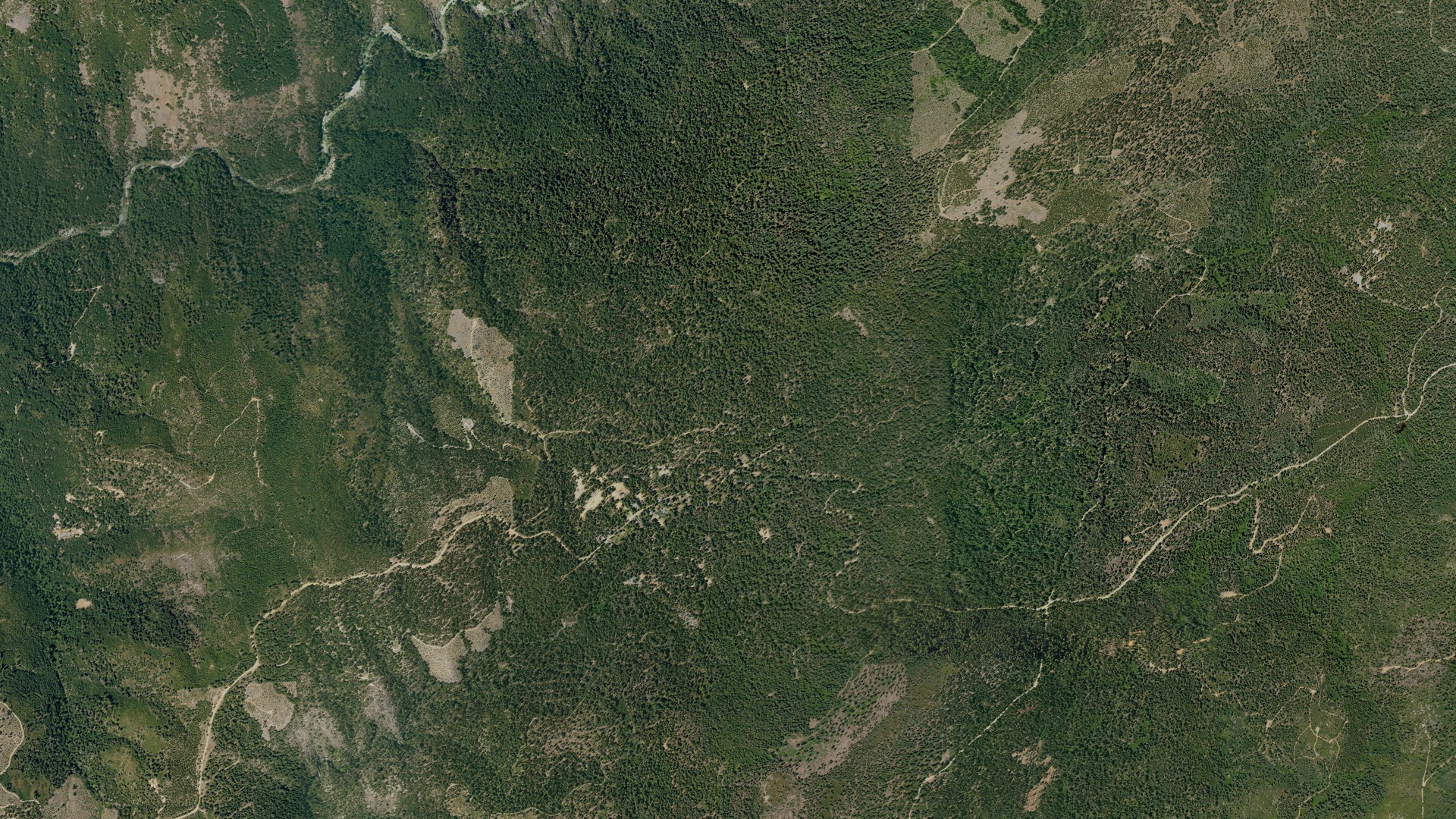 Natural-color aerial photograph of land around Graniteville, California