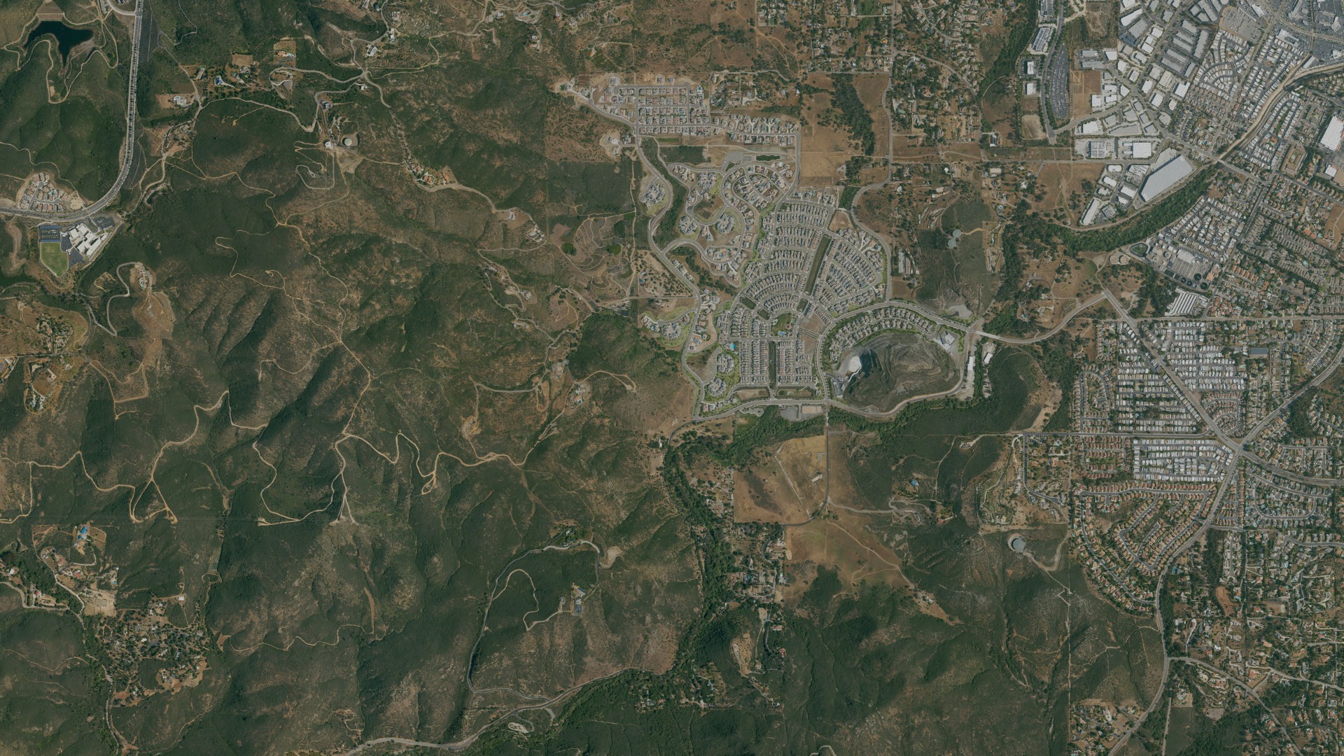 Natural-color aerial photograph of land around Harmony Grove, California
