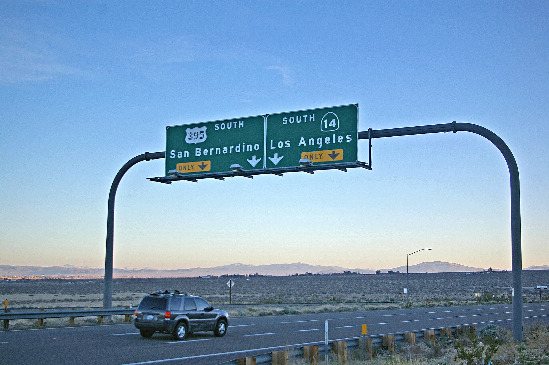 The northern terminus of California State Route 14 near w:Inyokern, California. Prior to 1964, this was the separation of US 395 and US 6.