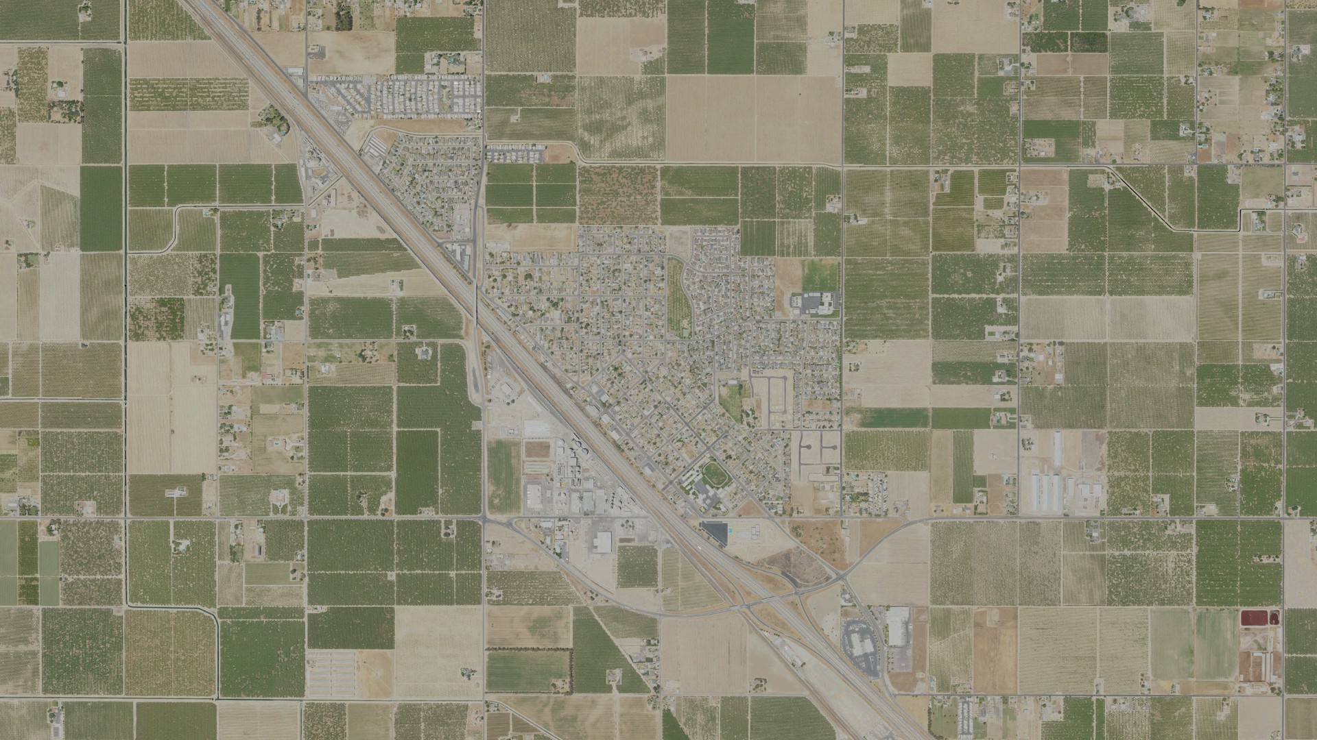 Natural-color aerial photograph of land around Keyes, California