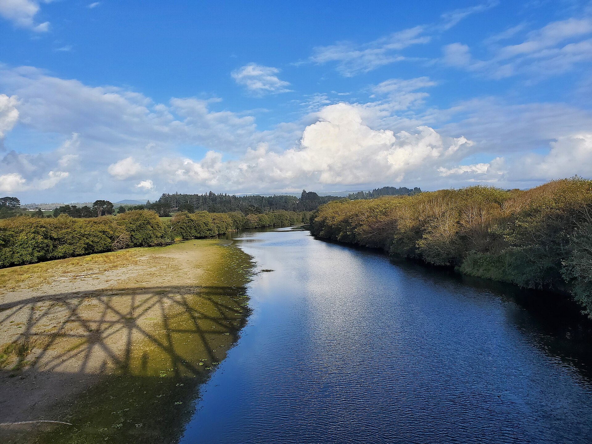 The Mad River viewed from the Humboldt Coastal Trail trestle in October 2023 — California