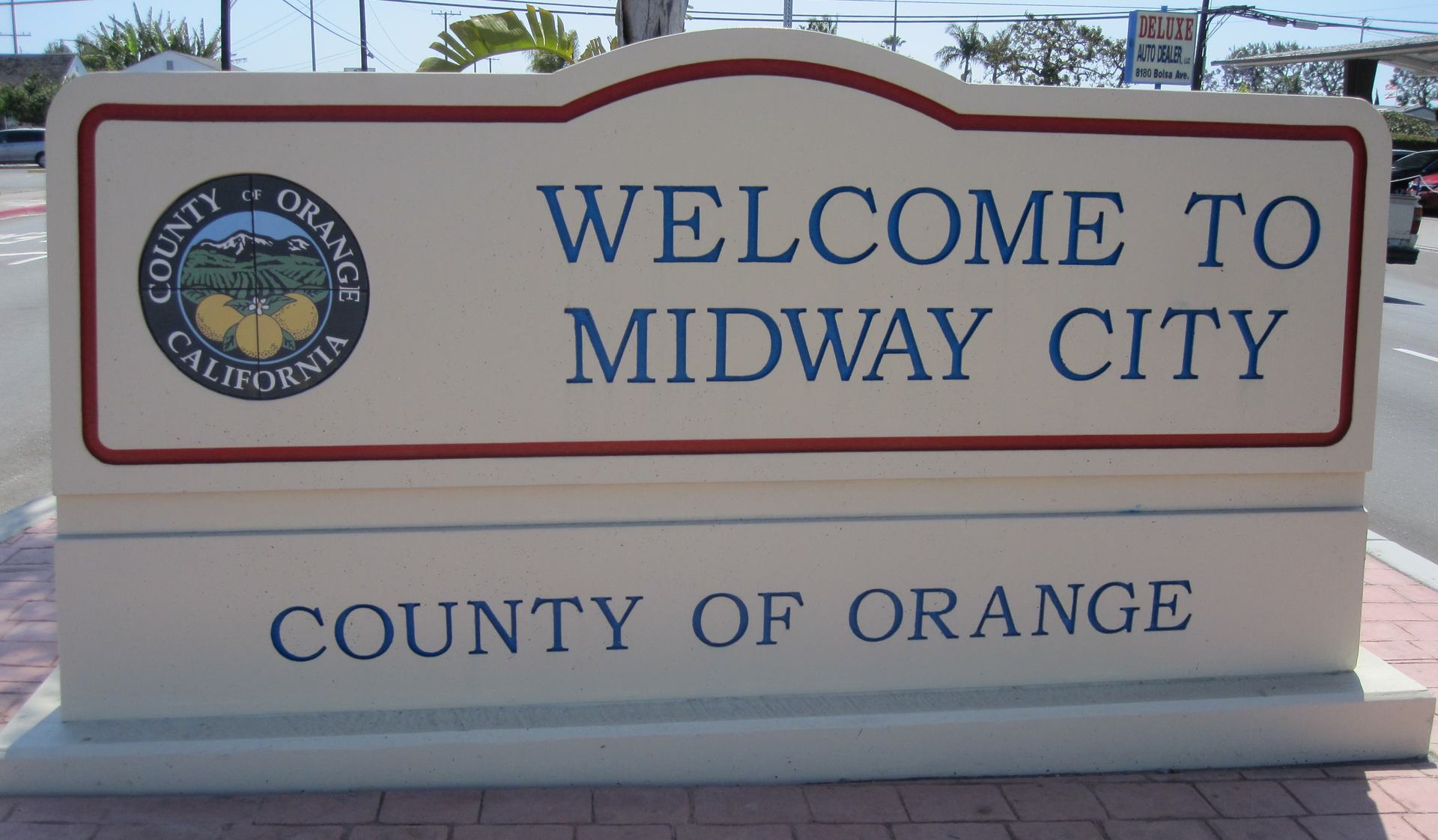 Photo of the Midway City, California welcome sign near 8121 Bolsa Ave, Midway City, CA 92655 introducing and welcoming visitors to Midway City.