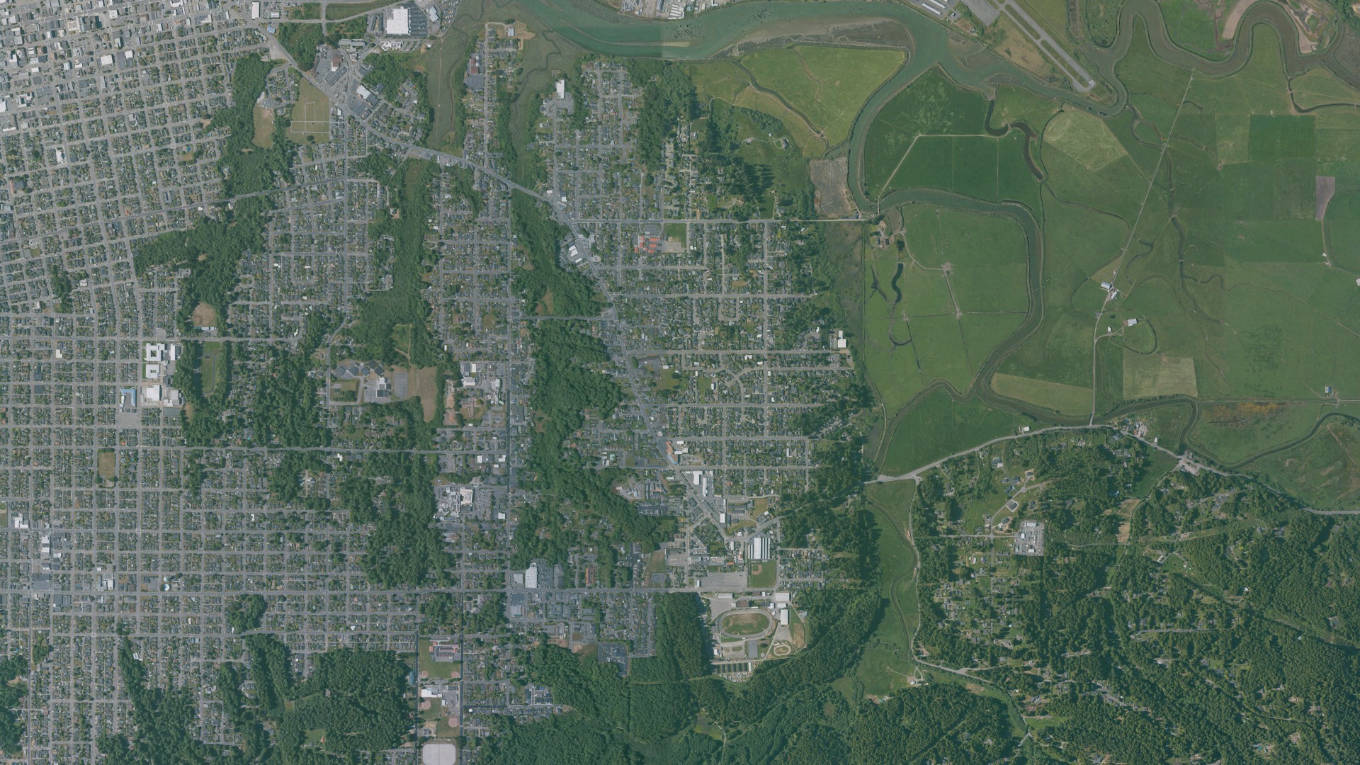 Natural-color aerial photograph of land around Myrtletown, California