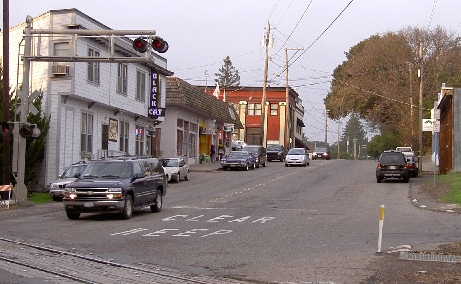 Main Street in Penngrove, looking north from the railroad crossing — California