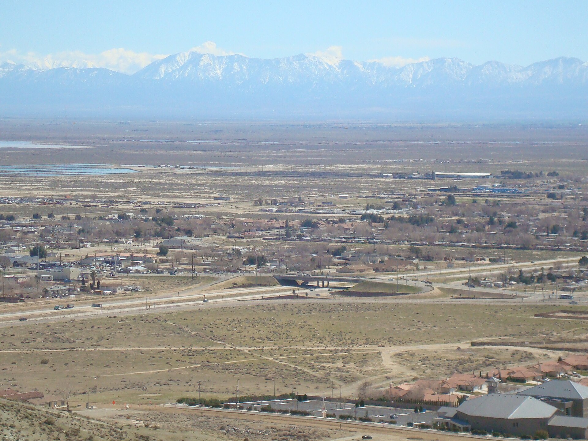 View of part of Rosamond from adjacent hill — in eastern Kern County, California. Located in the Antelope Valley of the western Mojave Desert. The San Gabriel Mountains are in backround.