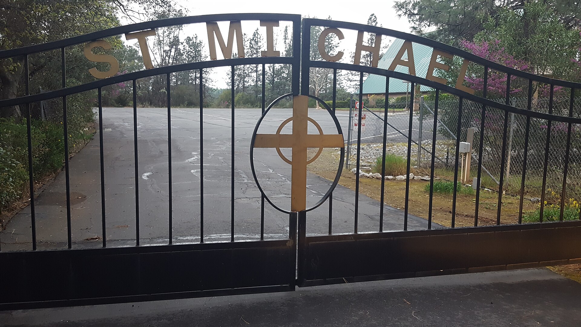 Saint Michael Catholic Mission in Shasta Lake California Gate