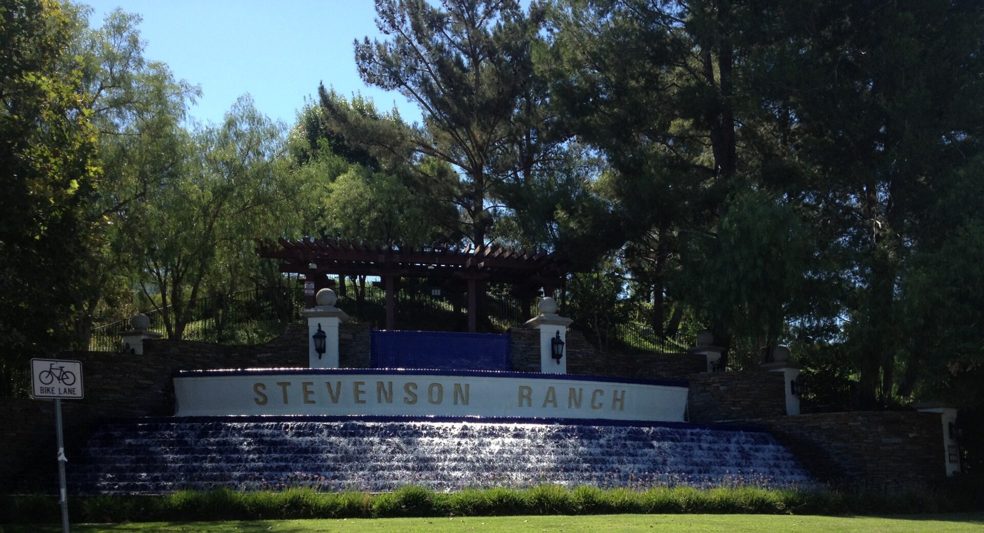 Fountain at entrance to Stevenson Ranch — census-designated place in the Santa Clarita area, Los Angeles County, California.