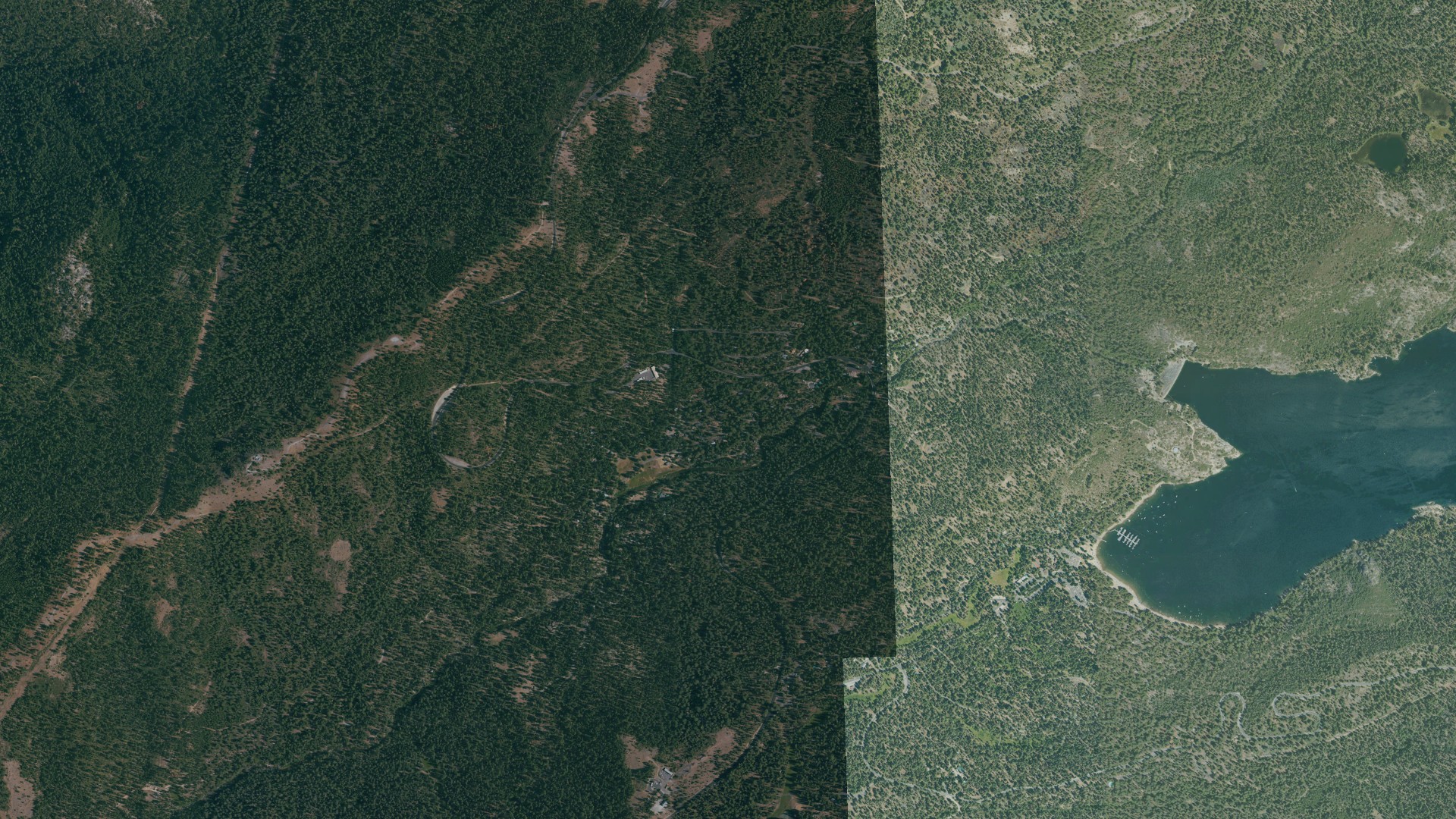 Aerial view of land around Strawberry, California