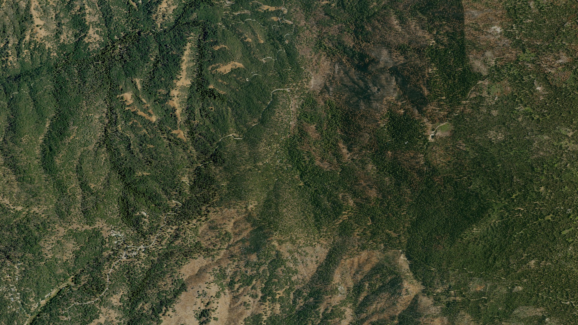 Natural-color aerial photograph of land around Sugarloaf Saw Mill, California