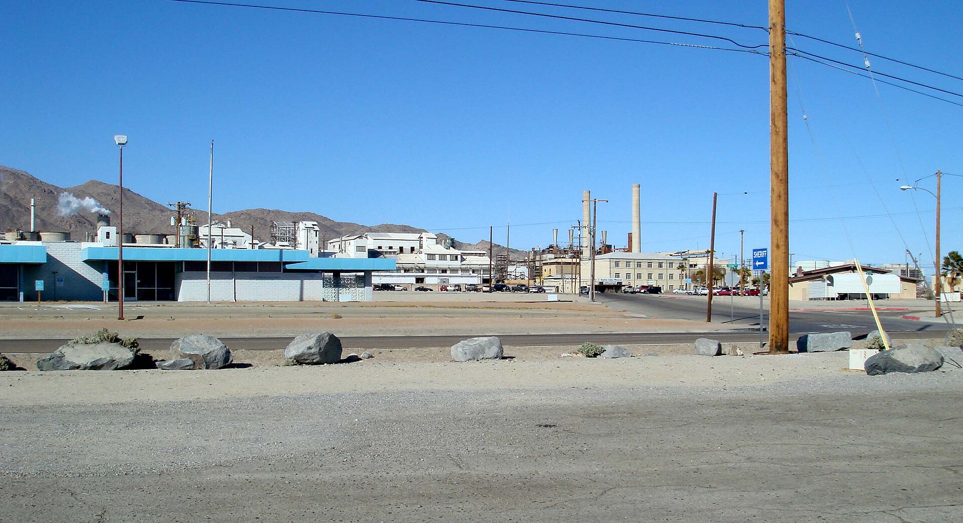 Soda Ash plant dominates downtown (In the picture above is not the soda ash plant but the Trona Facility, which mines boron products. The soda ash plant is located in the Argus Facility.) Trona, California.
