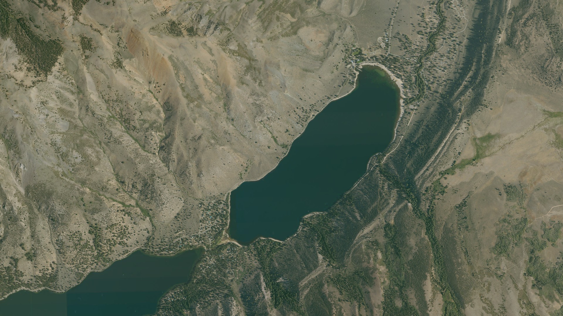Aerial view of land around Twin Lakes, California