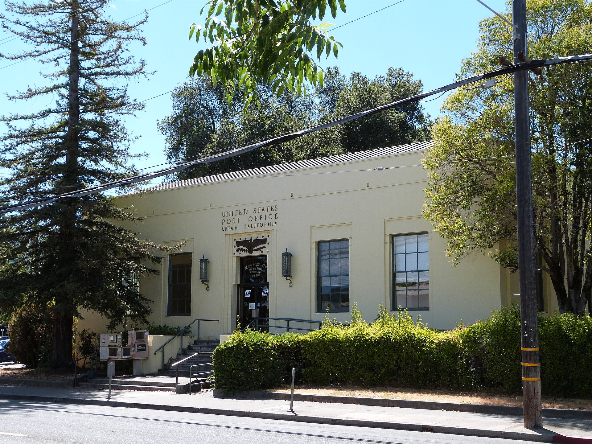 The historic Ukiah Main Post Office — located at 224 North Oak Street in Ukiah, Mendocino County, northern California.